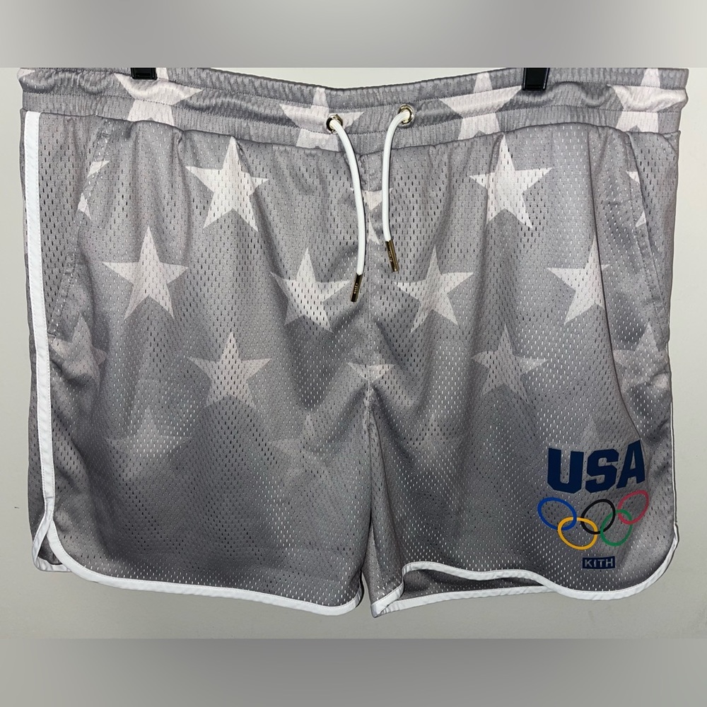 KITH TEAM USA OLYMPIC STARS JORDAN STATUE GREY MESH SHORTS MENS